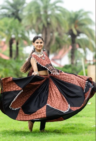 Cotton Printed Lehenga Choli with Gota Kodi Work